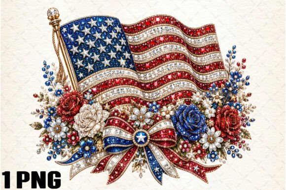 4th of July PNG Rhinestone American Flag: A Bold Graphic for Patriotic Projects