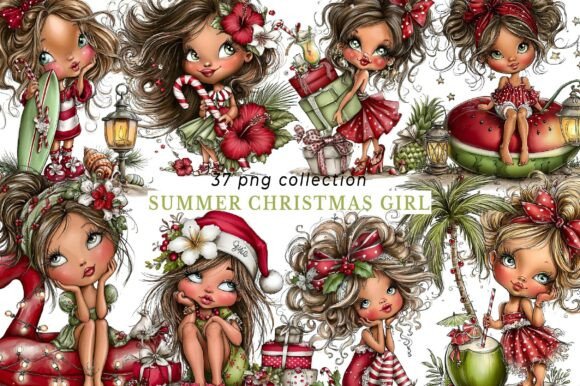 Blending Seasons: The Whimsical Summer Christmas Girl Clipart