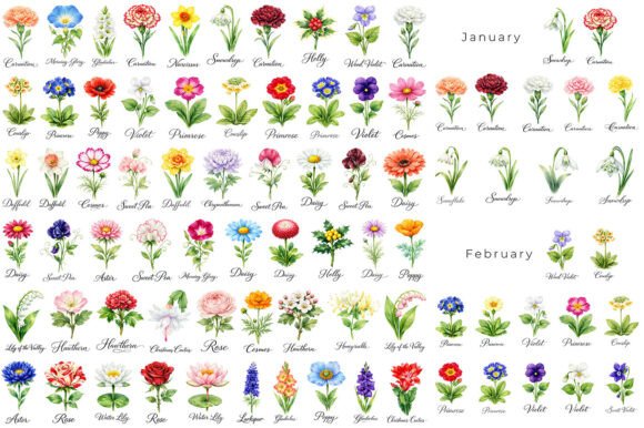 Bring Every Month to Life: 134 Watercolor Birth Month Flowers PNG