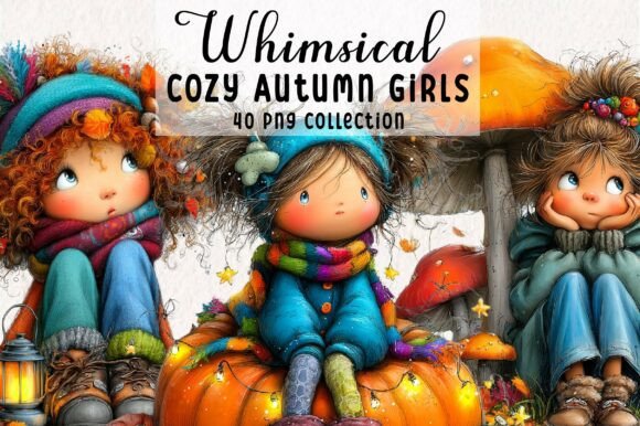 Cozy Autumn Whimsical Girls Clipart: Your Seasonal Design Toolkit