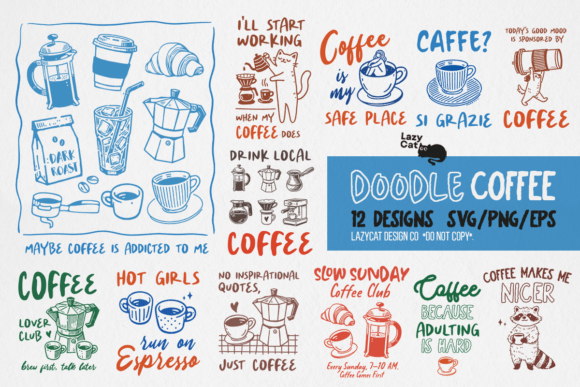 Funny Coffee Doodle SVG PNG Bundle: Your Go-To Design Assets