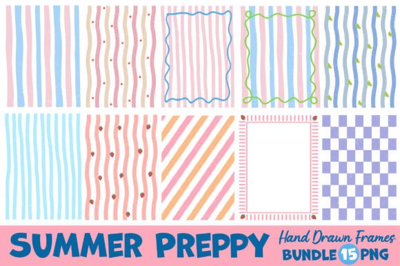 Summer Preppy Hand Drawn Frames Bundle: Fresh Design Assets