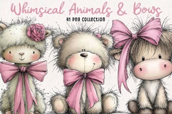 Whimsical Charm for Modern Creators: Animals & Bows Clipart