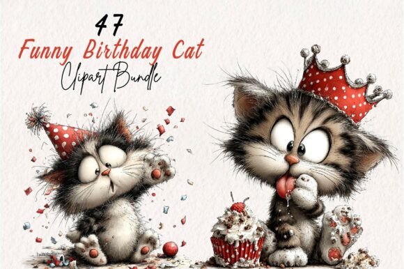 Whimsical Funny Birthday Cat Clipart: A Designer's Playful Asset
