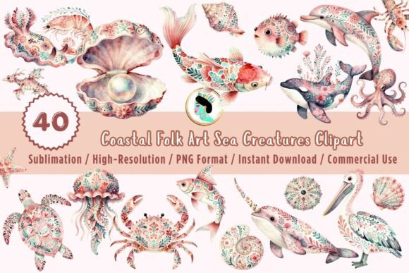Whimsical Marine Life PNG Set: Your Coastal Design Toolkit
