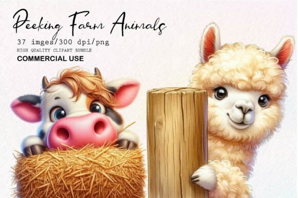 Whimsical Peeking Farm Animals Clipart: 37 Charming Designs