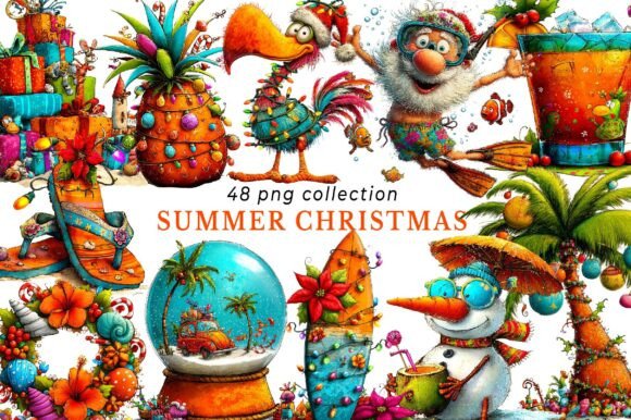 Whimsical Summer Christmas Clipart: A Festive Design Toolkit