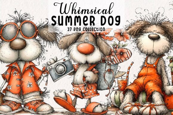 Whimsical Summer Dog Clipart: A Designer’s Playful Asset