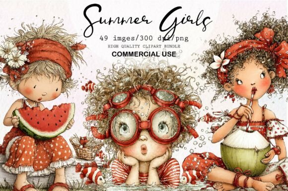 Whimsical Summer Girls Clipart: Your Go-To for Playful Designs